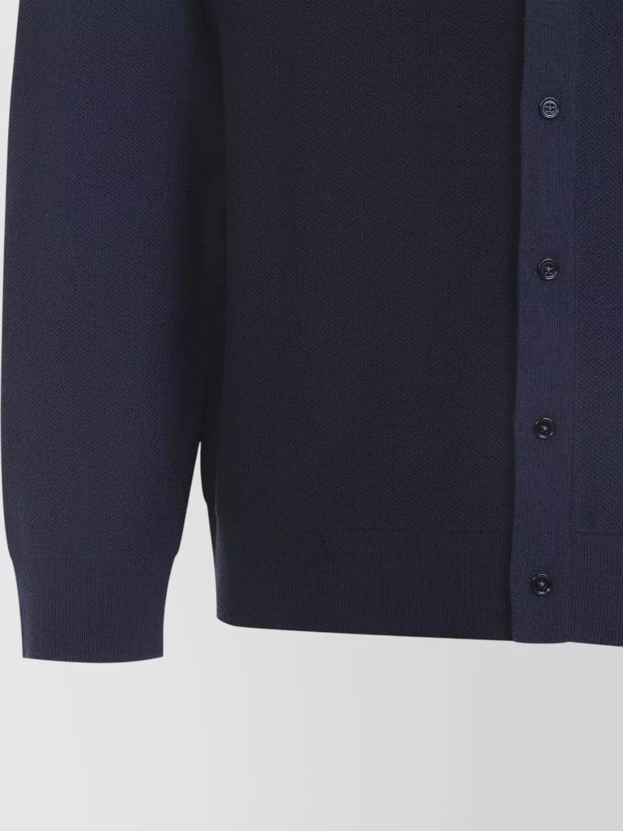 Paul Smith Merino Wool Textured Knit Polo Cardigan