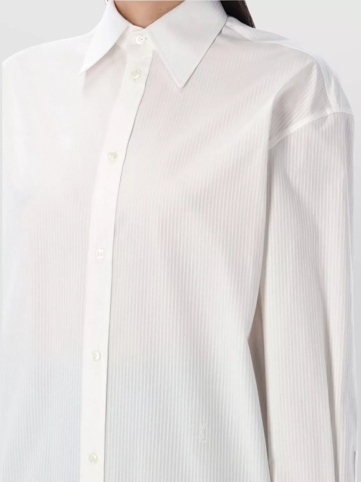 Saint Laurent Cotton Striped Shirt Cassandre Embroidery
