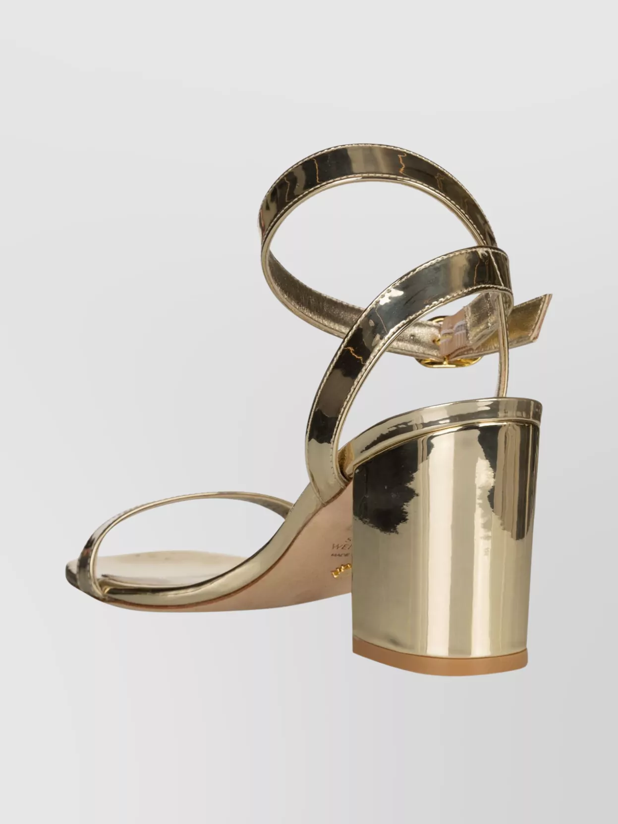 Stuart Weitzman Metallic Block Heel Open Toe Sandals