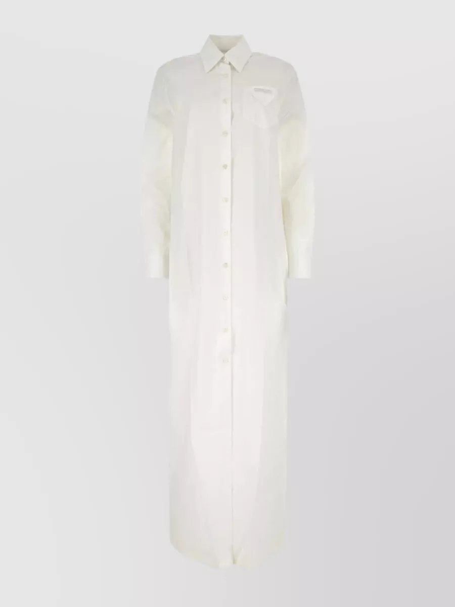 Shop Prada Cotton Shirt Dress With Side Slits In White