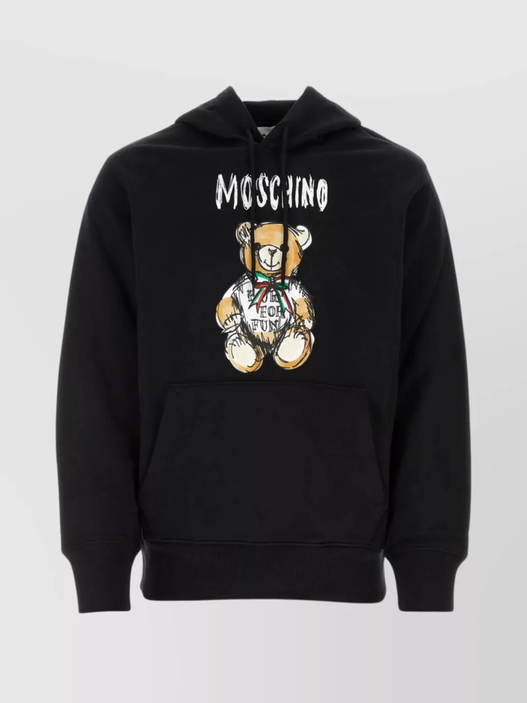 Shop Moschino Drawstring Hooded Cotton Sweatshirt In Black