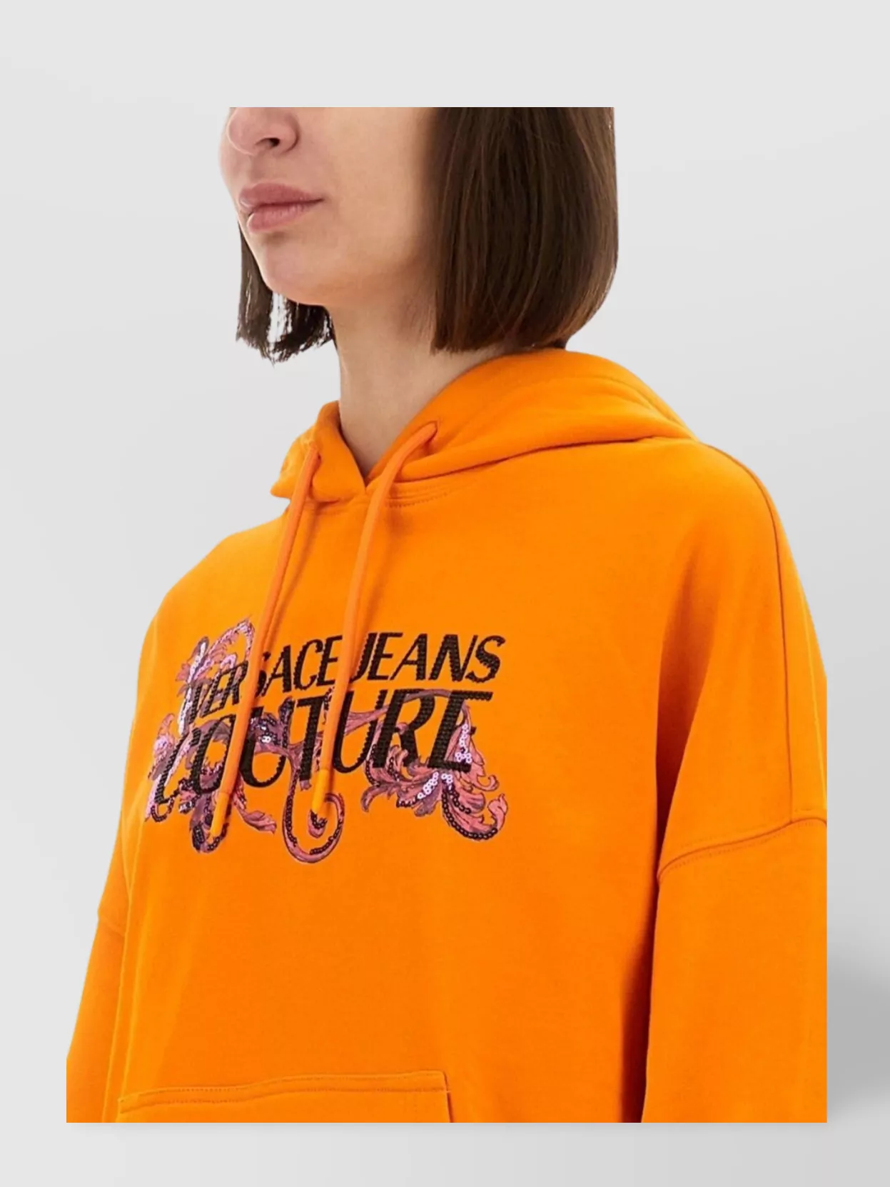 Versace Jeans Couture Crystal Logo Hoodie Drawstring Hem