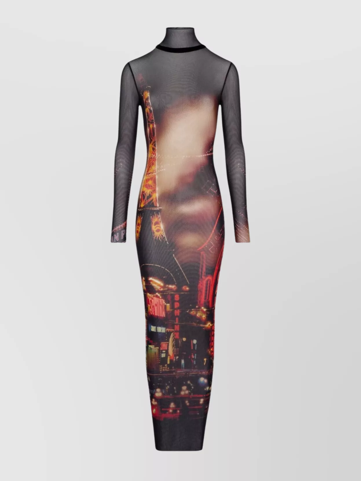 Jean Paul Gaultier Cityscape Sheer Turtleneck Graphic Dress