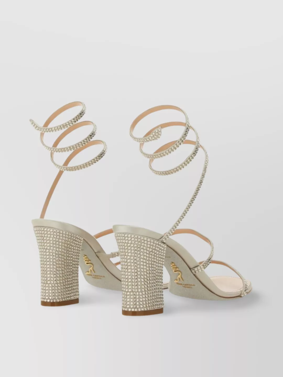 René Caovilla Rhinestone Block Heel Sandals