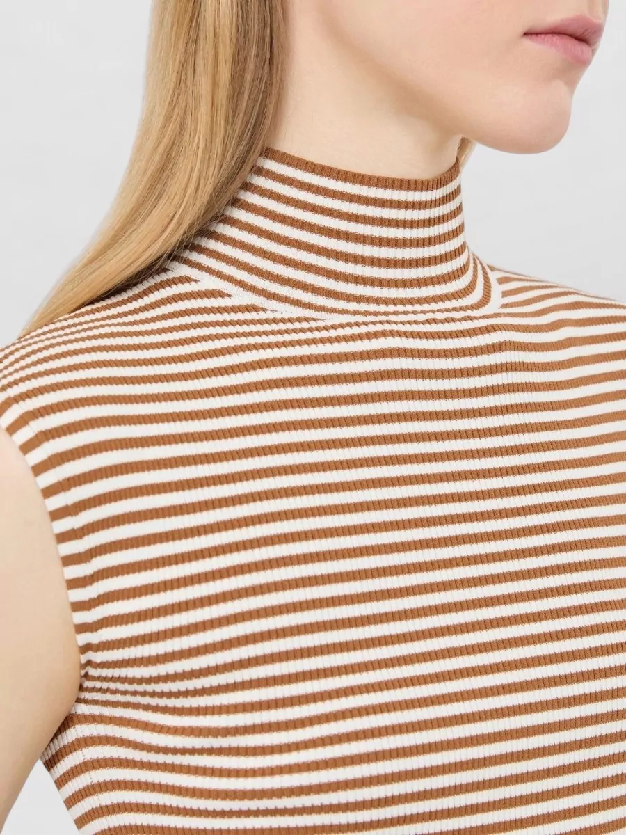S Max Mara Ribbed Striped Sleeveless Turtleneck Top