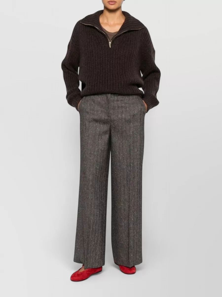 Via Masini 80 Textured Wide-Leg Trousers