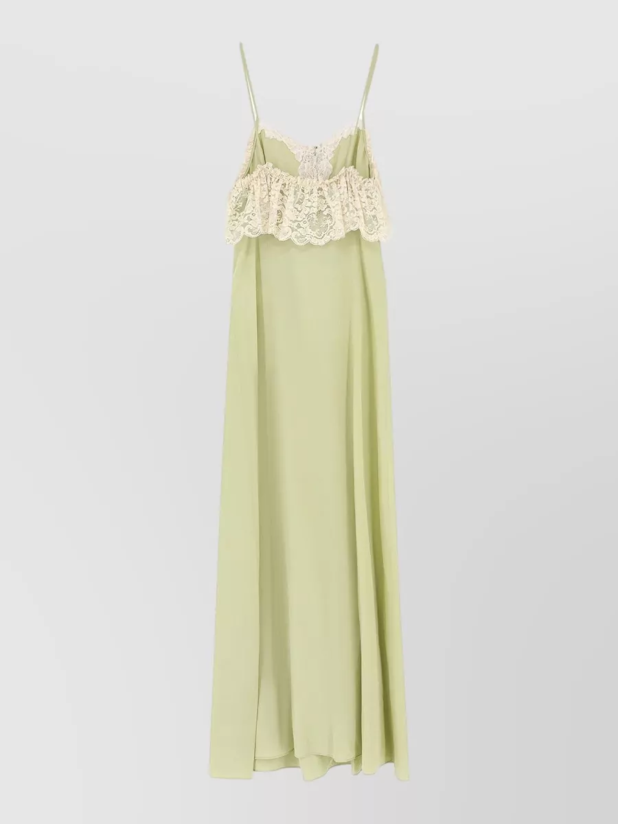 Chloé Silk Lace-Trim V-Neck Long Nightdress