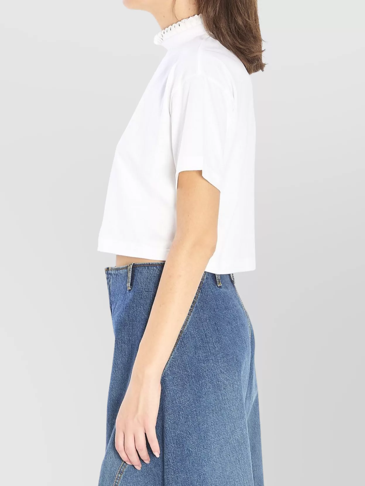 Alaïa Cropped Ruffled Cotton-jersey Turtleneck T-shirt In White