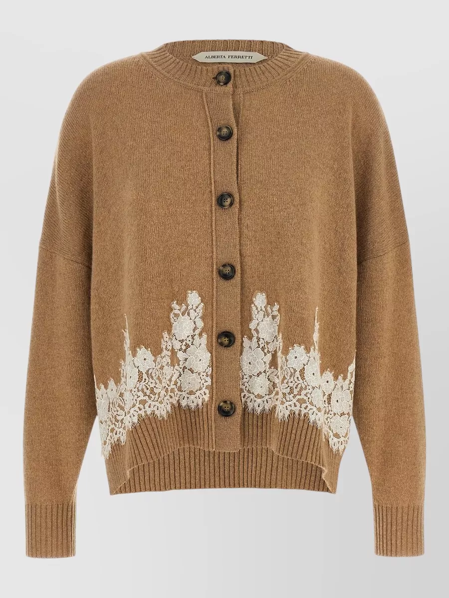 Alberta Ferretti cashmere lace insert cardigan