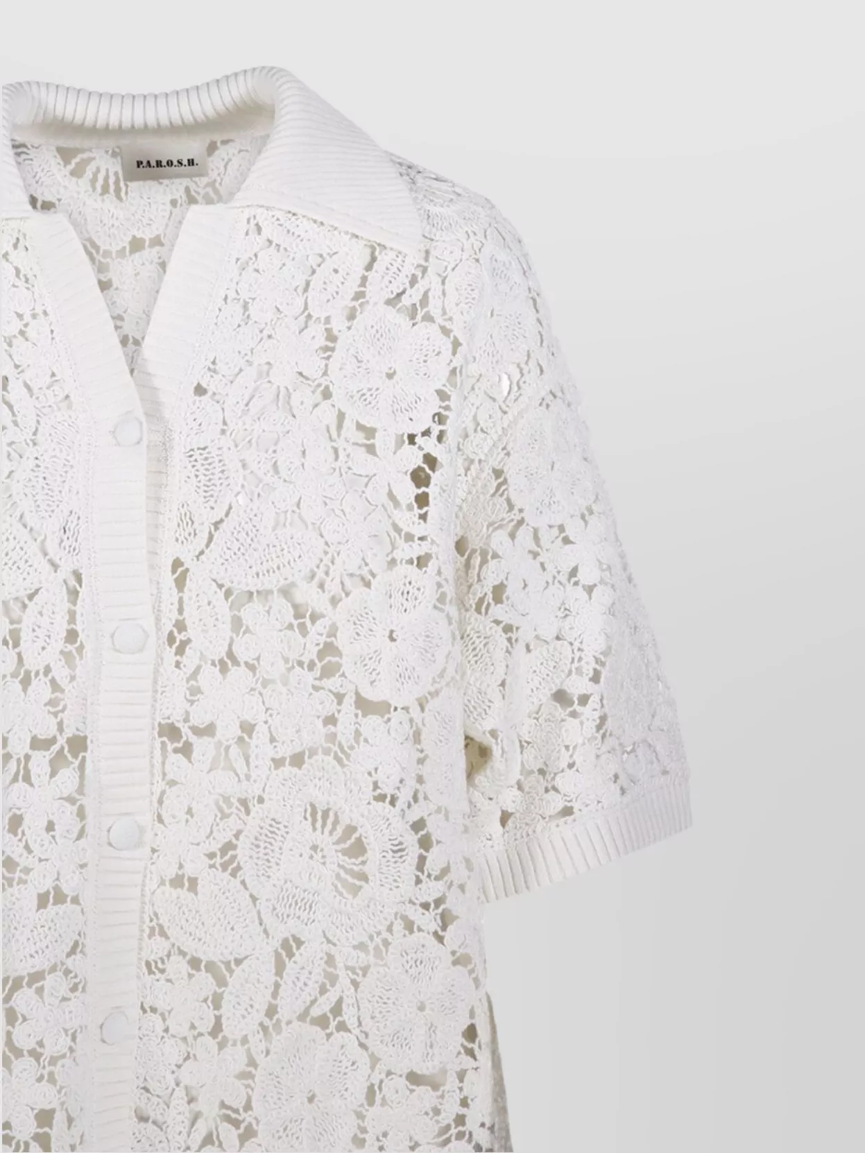 Shop P.a.r.o.s.h Floral Lace Ribbed Collar Short Sleeve Top