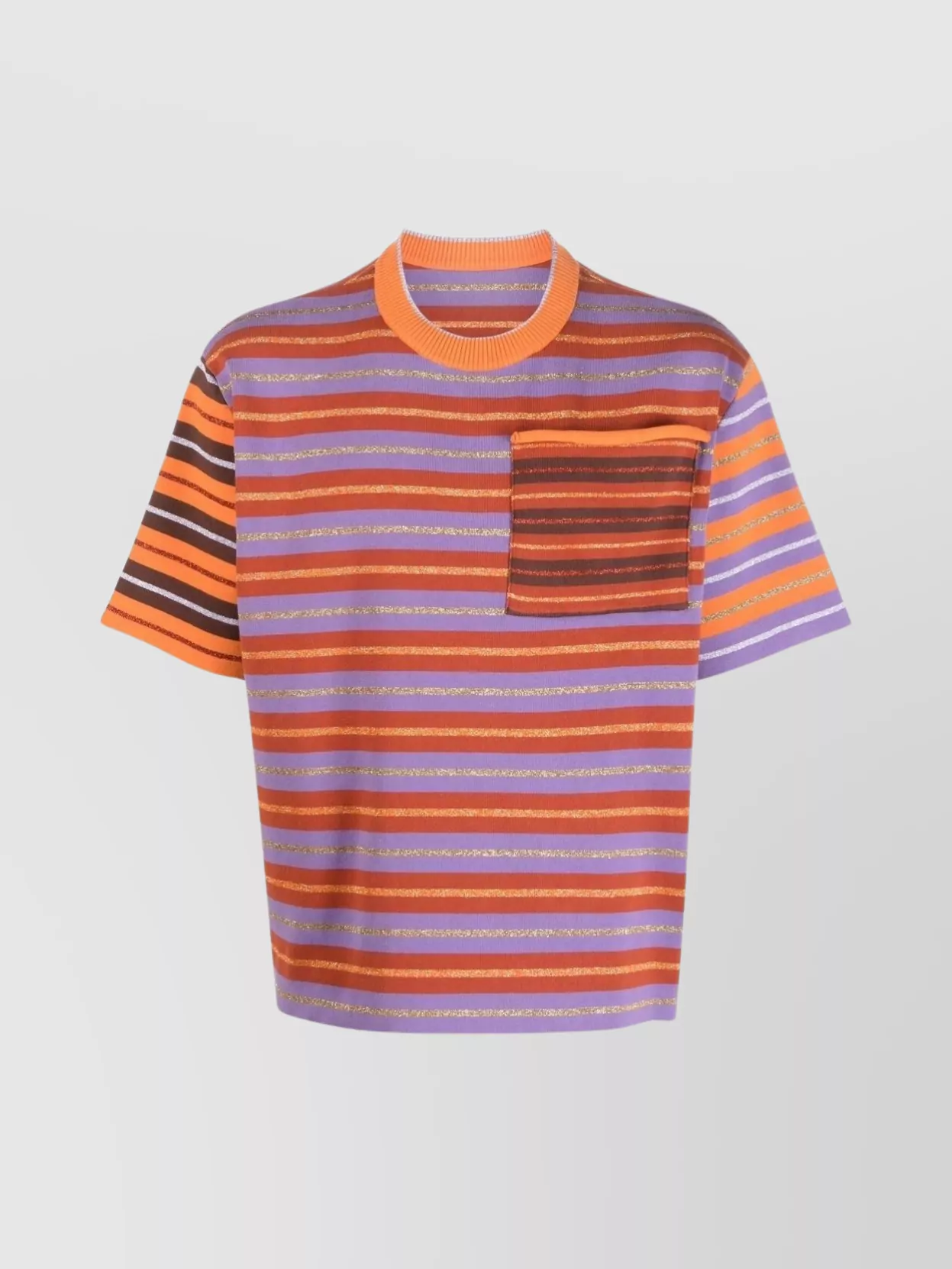 Shop Jacquemus Crew Neck Striped T-shirt With Chest Pocket In Purple
