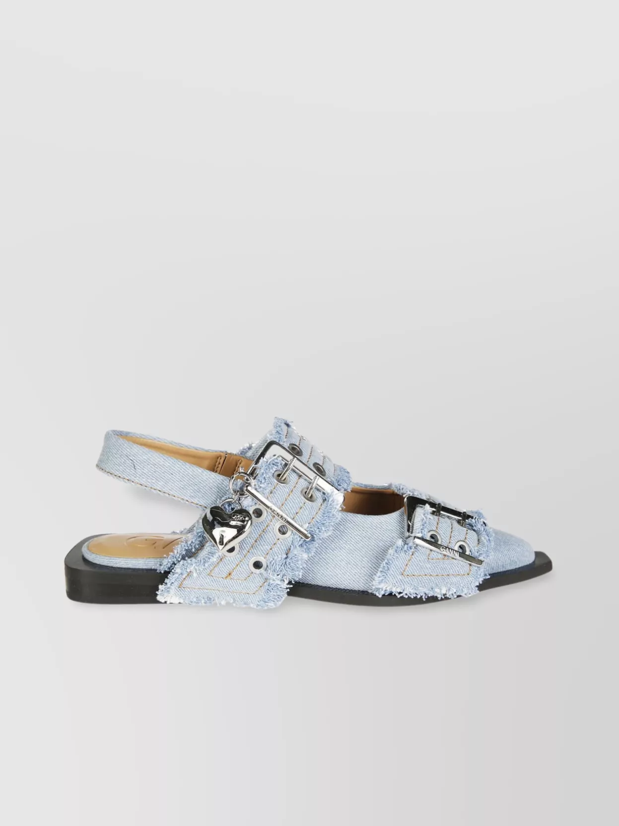 Shop Ganni Denim Ballerina Charms And Buckles