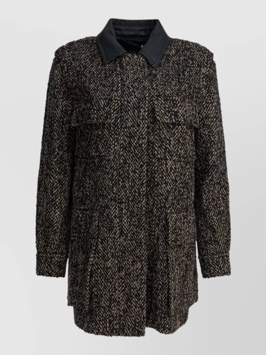 Max Mara Longline Jacket Contrast Collar Front Pockets In Black
