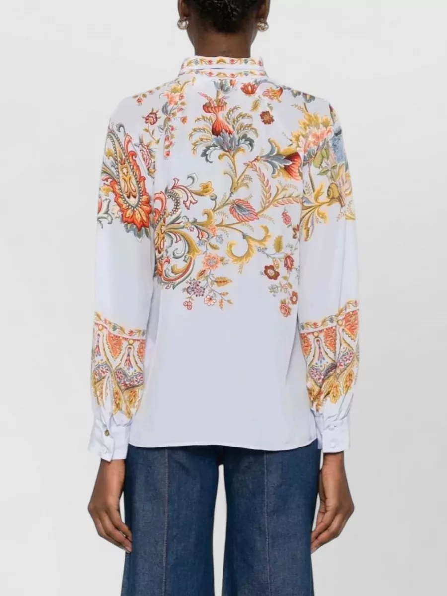 Etro Silk Floral Bird-Print Tie-Collar Blouse