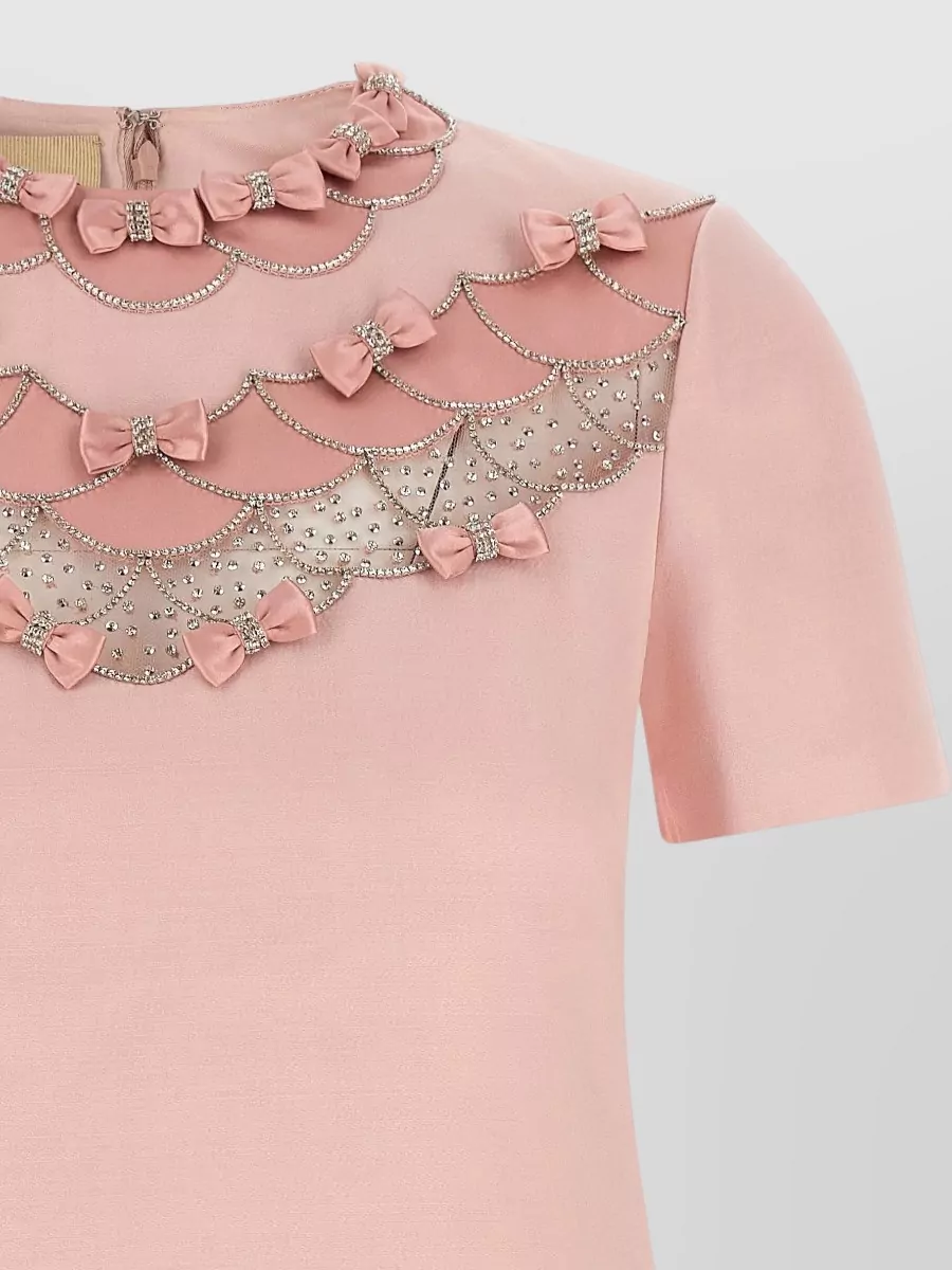 Valentino Mini Dress Short Sleeves Embellished Neckline Bows