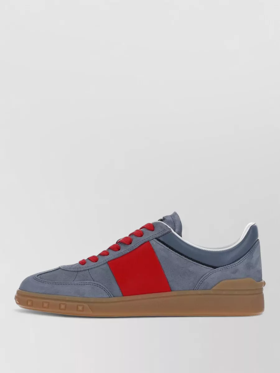Valentino Suede Round Toe Sneakers Contrasting Sole