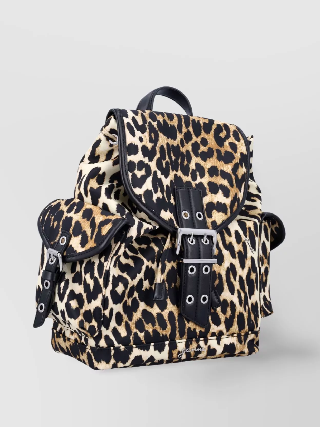 Ganni Magnetic Buckle Backpack Leopard Print