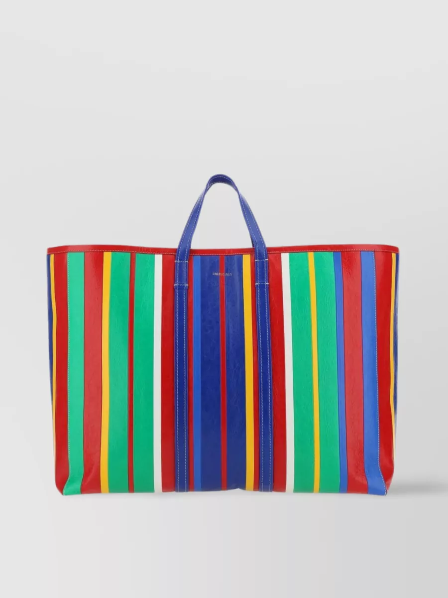 Shop Balenciaga Large Striped Leather Tote With Four Handles In Multicoloured