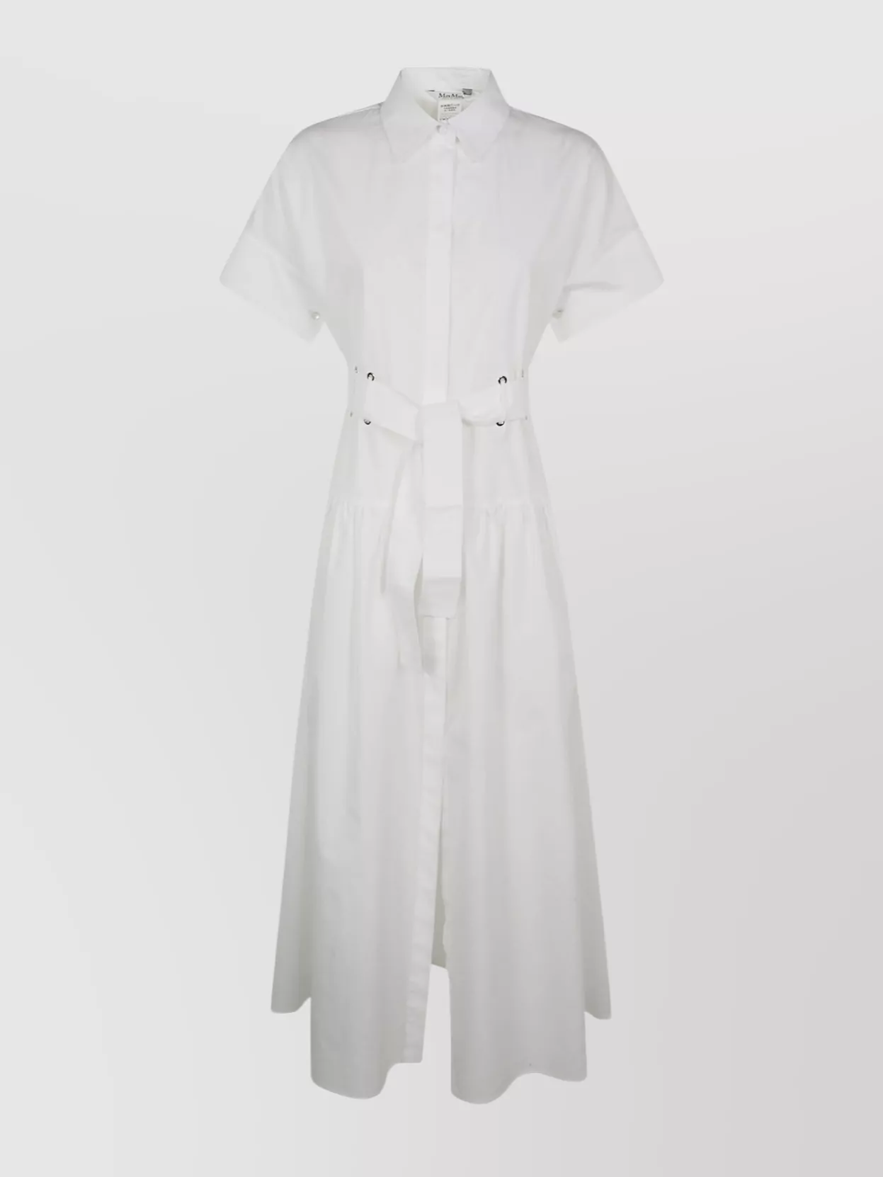 Max Mara Belted Midi Dress Short Sleeves In White
