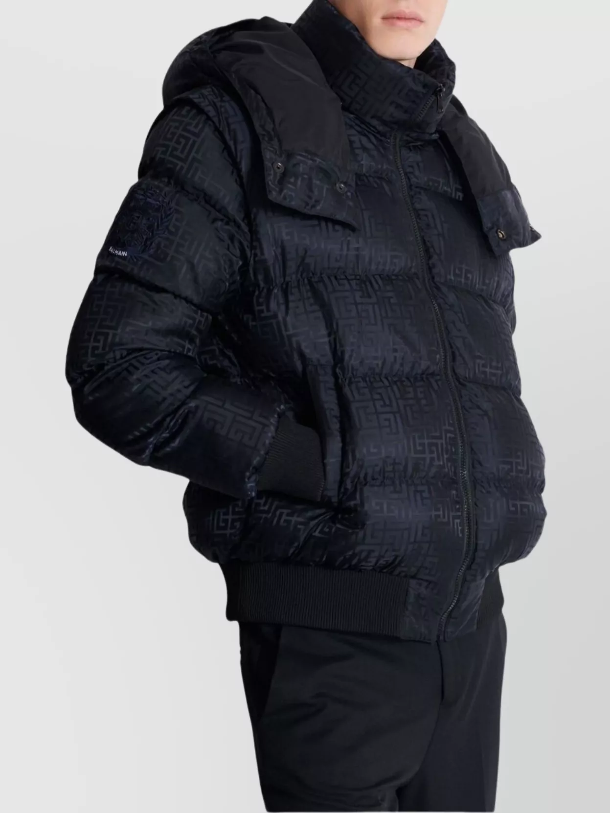 Balmain Hooded Quilted Jacket Ribbed Cuffs