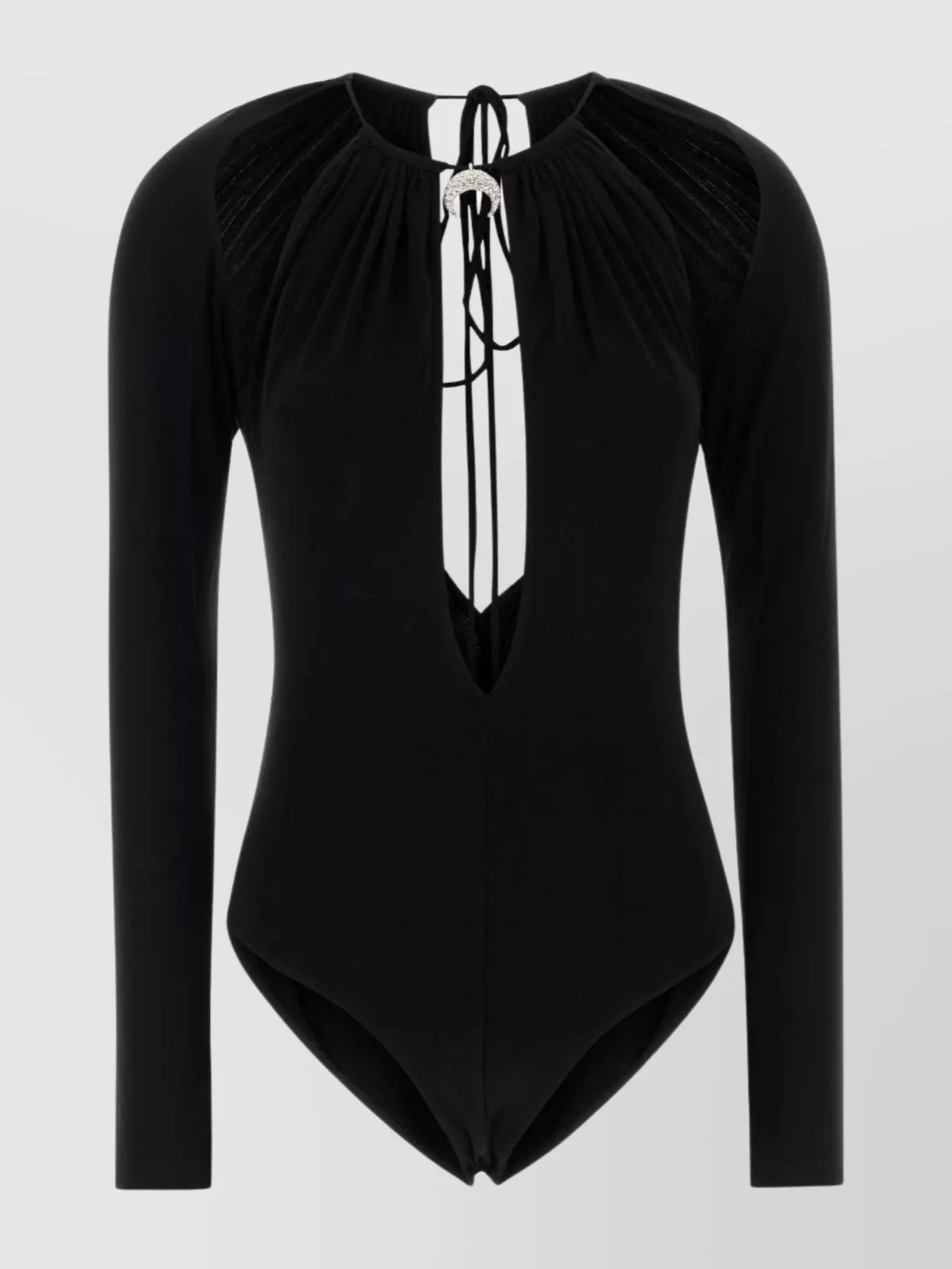 Marine Serre Stretch Viscose Bodysuit Keyhole Detail In Black