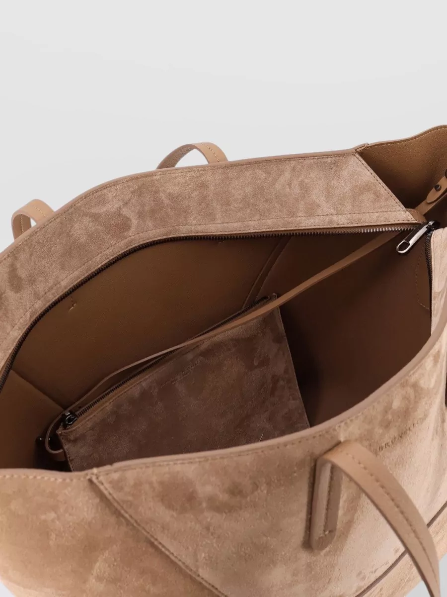 Brunello Cucinelli Bc Duo Suede Logo Shoulder Tote Bag