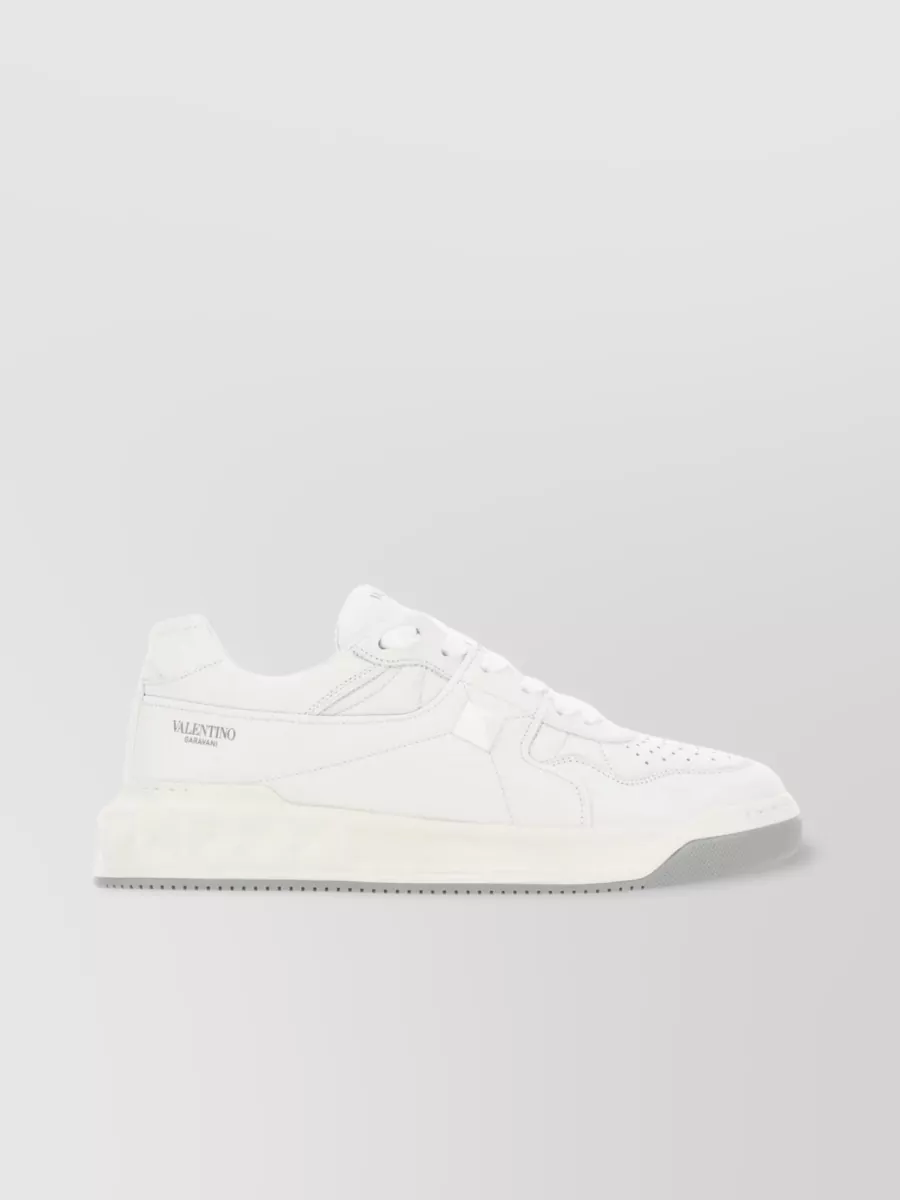 Shop Valentino Perforated Studded Leather Sneakers In White