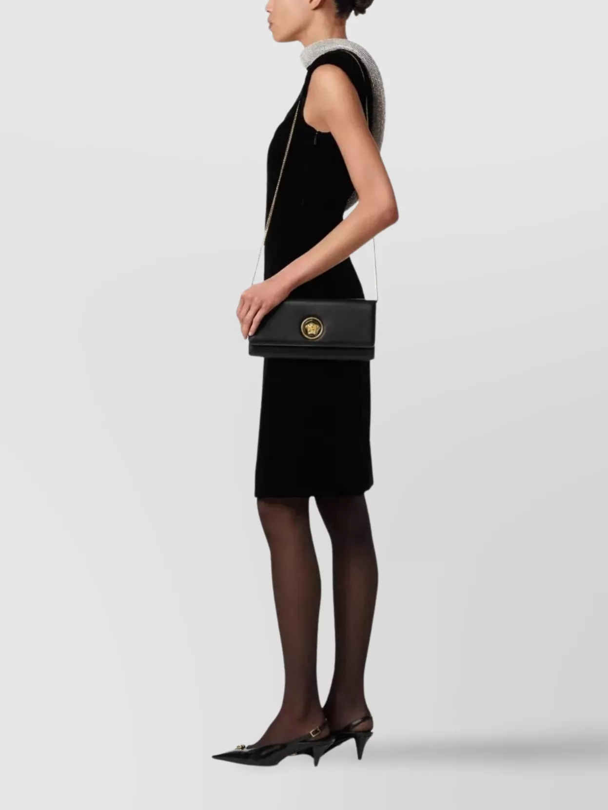 Versace Medusa-plaque Calfskin Shoulder Bag In Black