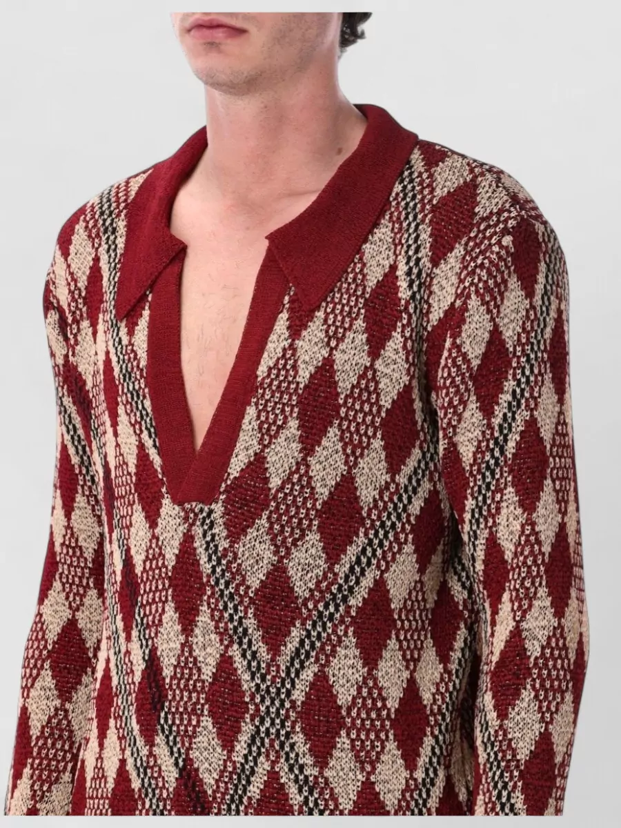 Dries Van Noten Macramé V-Neck Polo Sweater