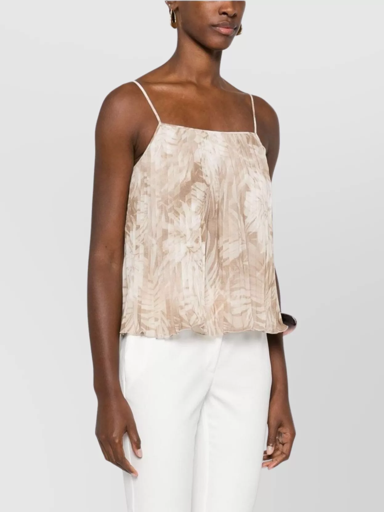 Ermanno Firenze Pleated Sheer Top Spaghetti Straps Tie Detail In Gold