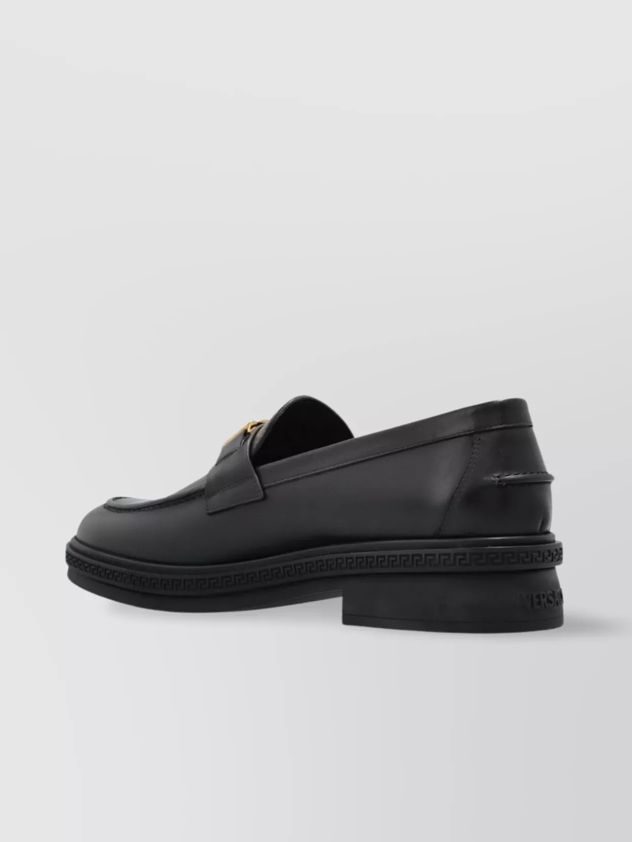 Versace Round Toe Lace Shoes With Gold-Tone Buckle