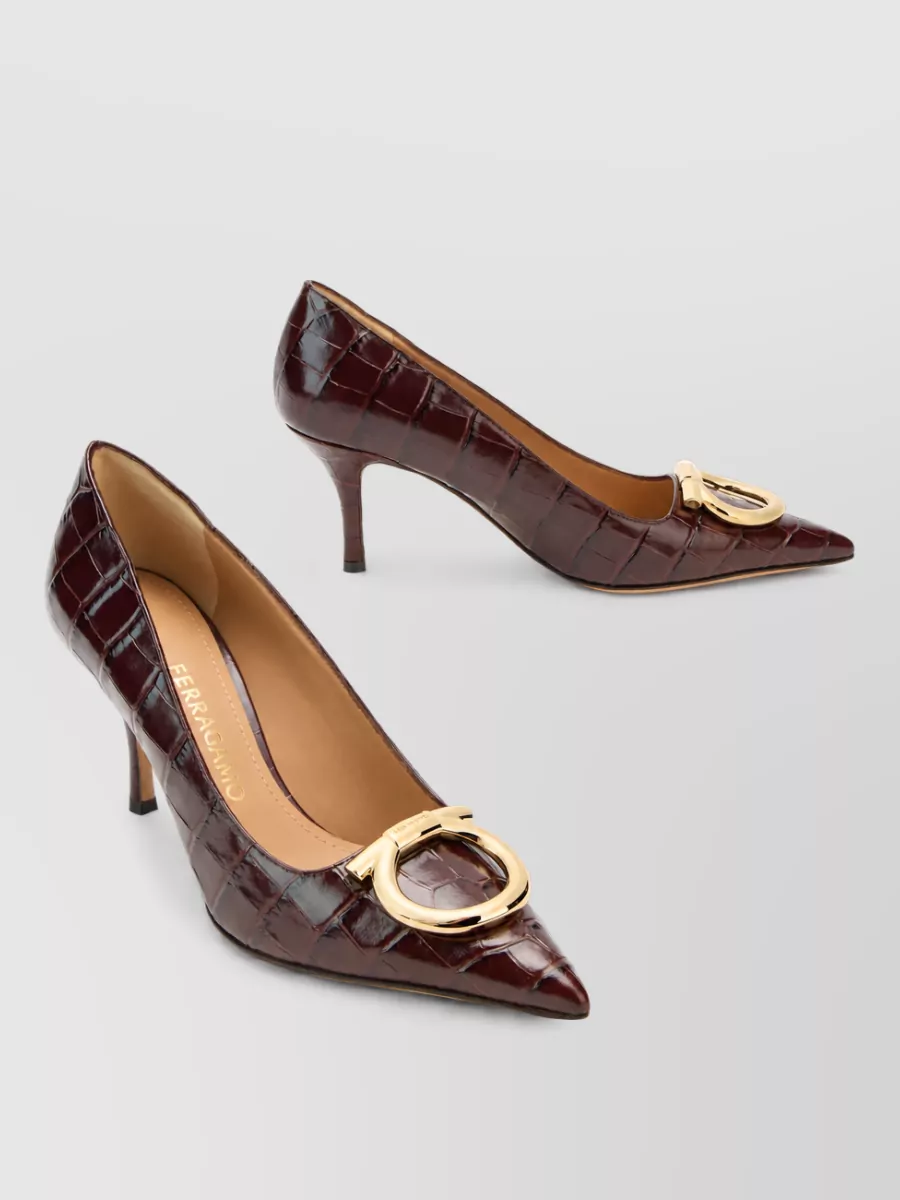 Ferragamo Leather croc-effect pumps