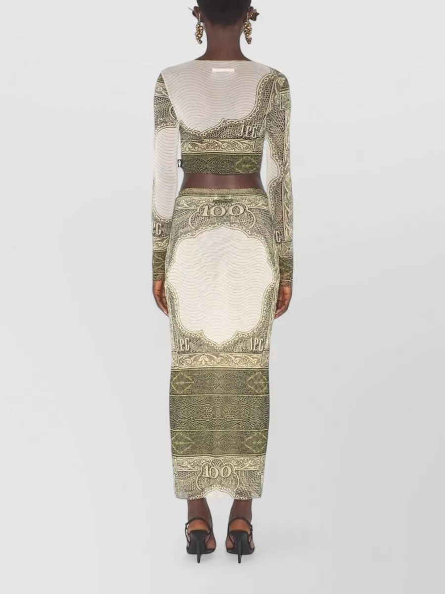 Jean Paul Gaultier Crop Top Cartouche Motif Long Sleeves Sheer