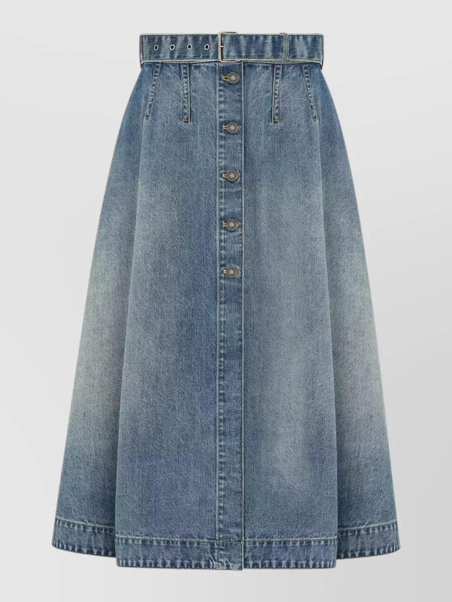 Dior High-waisted A-line Midi Denim Skirt In Blue