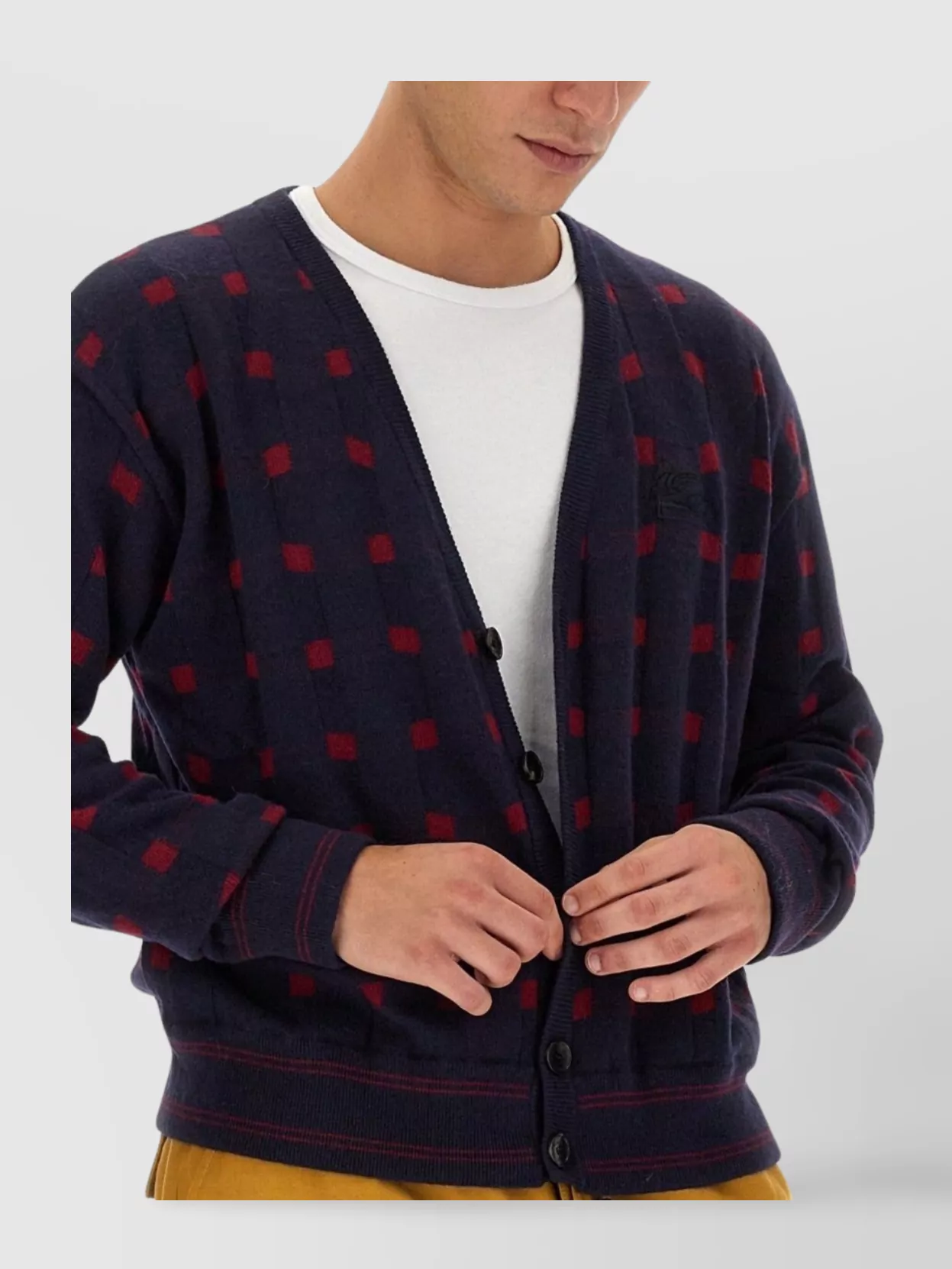 Etro Checkered V-Neck Long Sleeve Cardigan