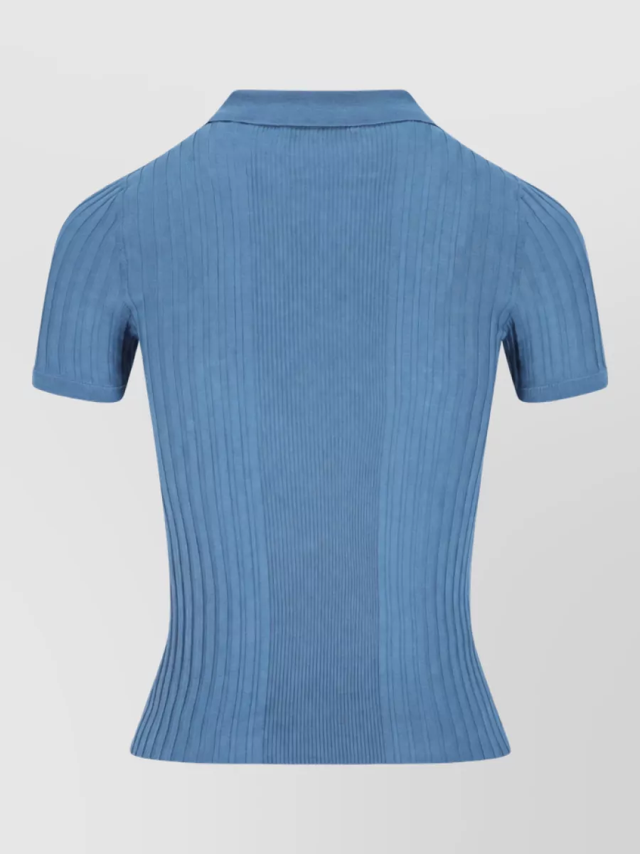 Miu Miu Ribbed Wool Short-Sleeve Polo Top