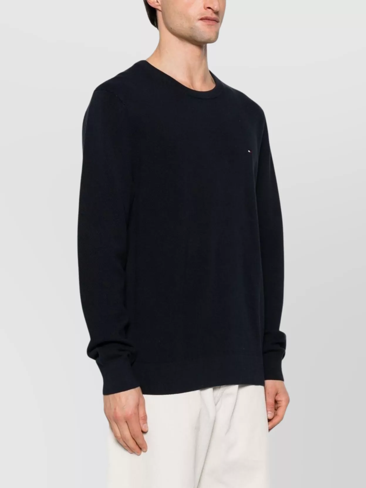 Tommy Hilfiger Crew Neck Cotton Sweater With Long Sleeves In Black
