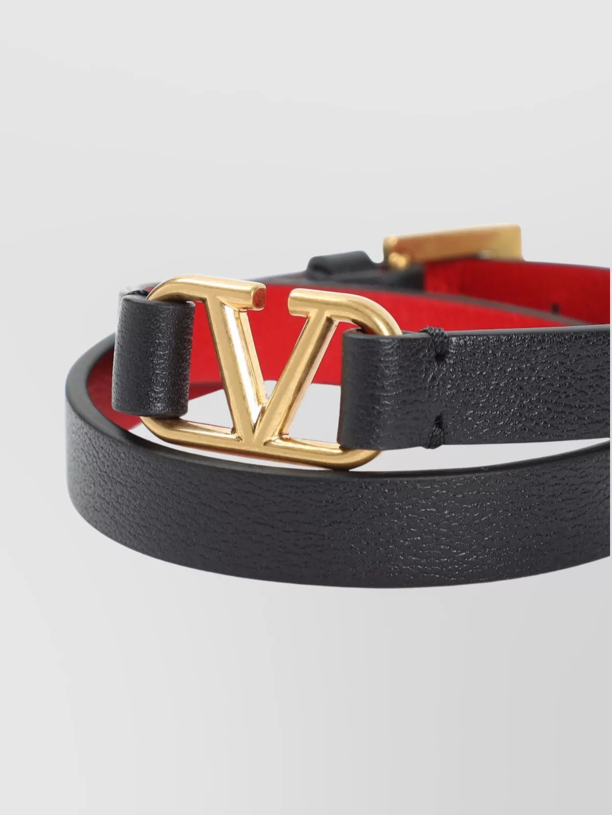 Valentino Garavani Double Leather Wrap Bracelet With Golden Hardware