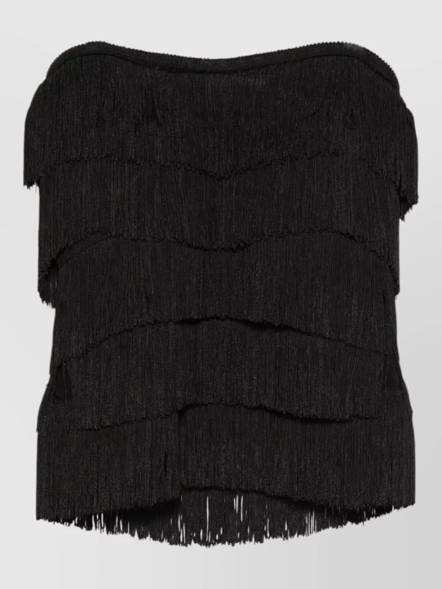 Norma Kamali strapless sweetheart fringe top