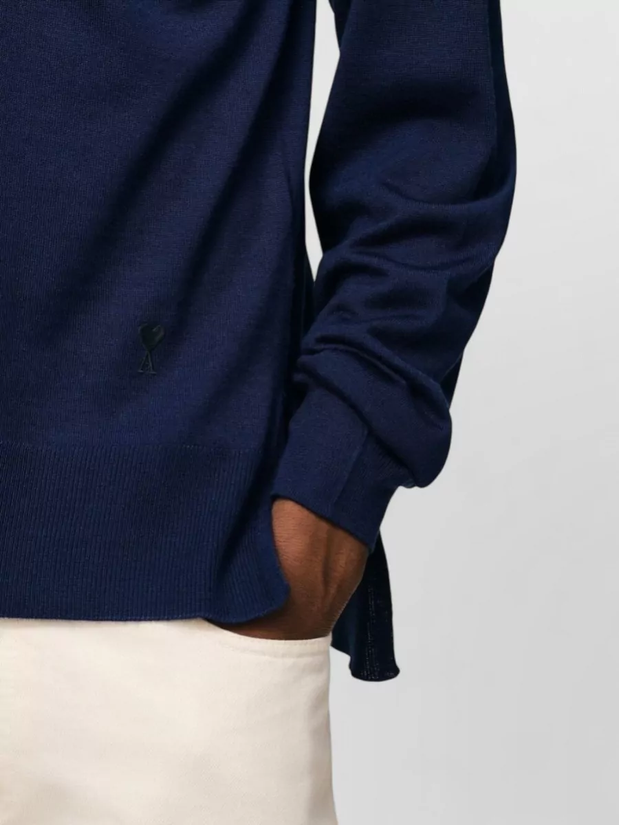 Ami Paris Ribbed Logo Embroidered Wool Silk Crewneck Jumper