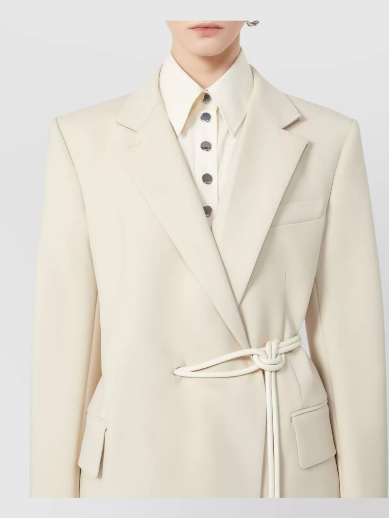 Sportmax Wool Blazer With Belted Waist And Flap Pockets In White