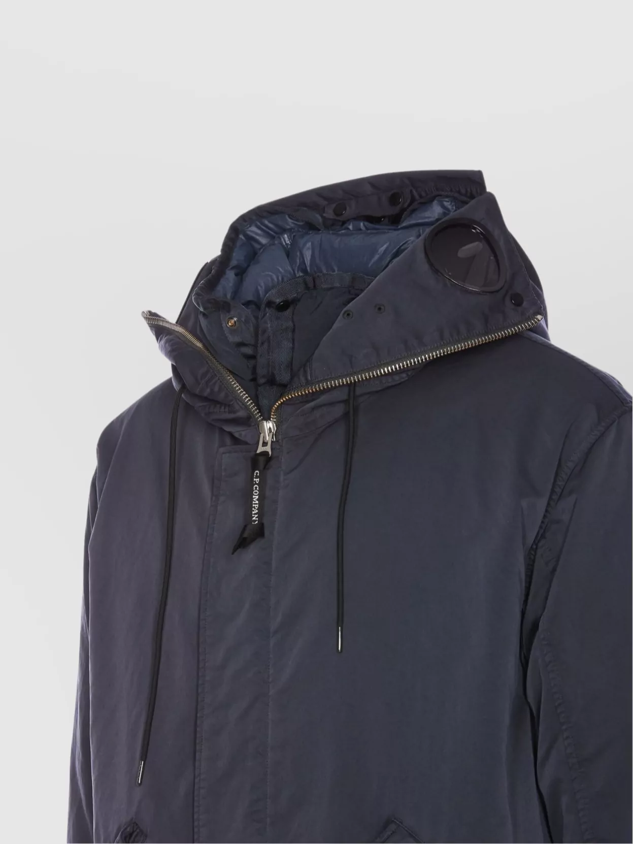 C.p. Company Layered Drawstring Waist Hooded Down Jacket In Grey