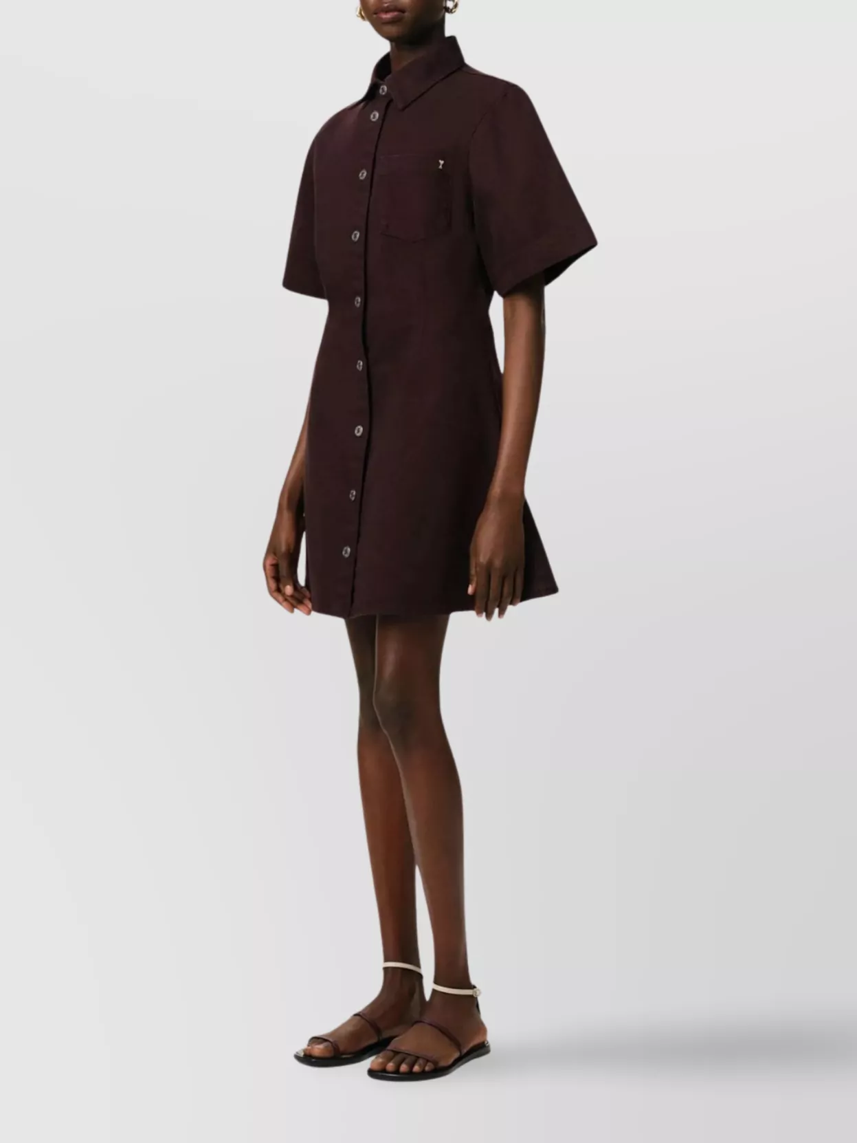 Ami Paris Short-Sleeve Shirt Dress With Chest Pocket