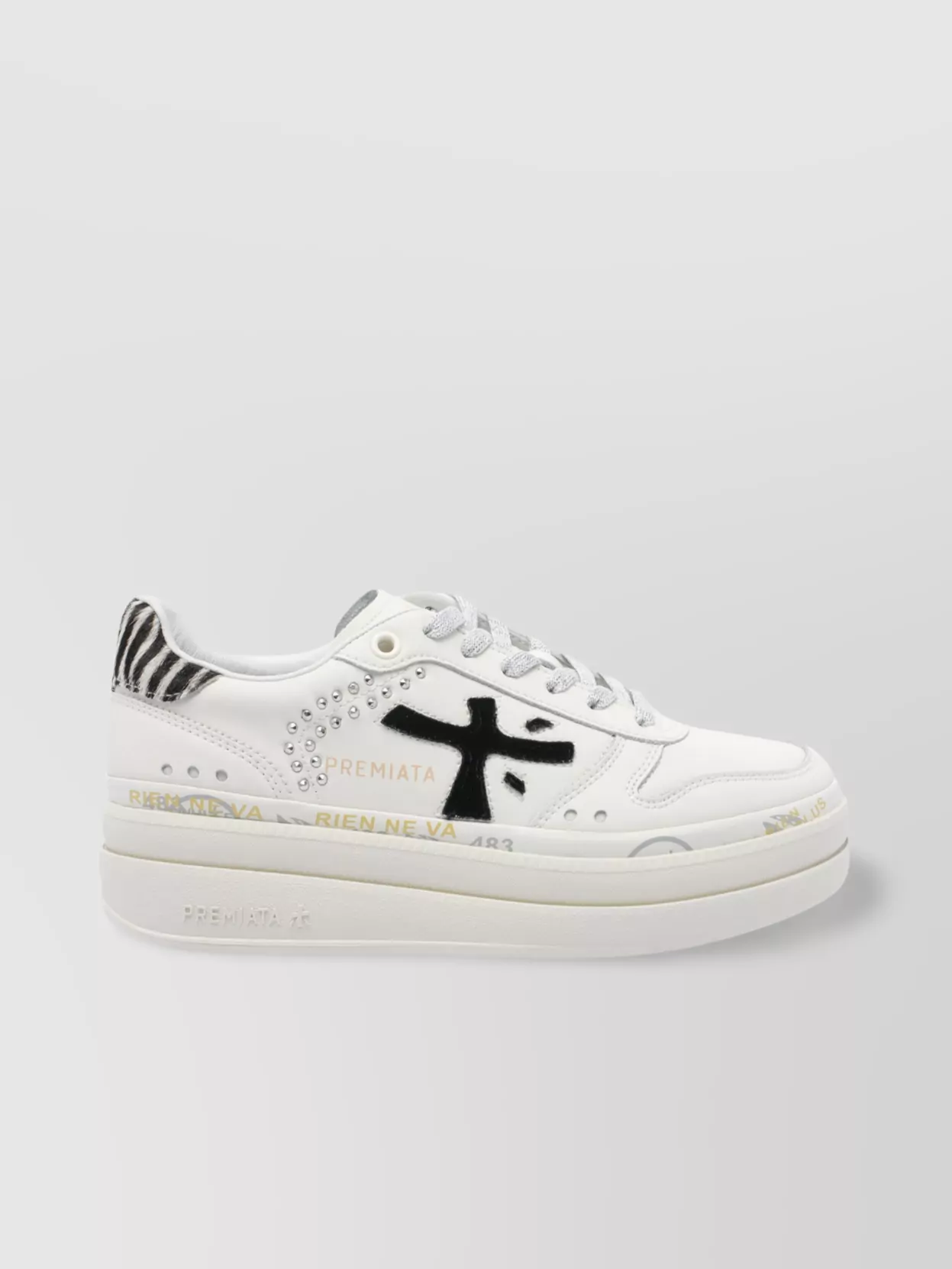Premiata Low Top Sneakers With Animal Print Accent In White