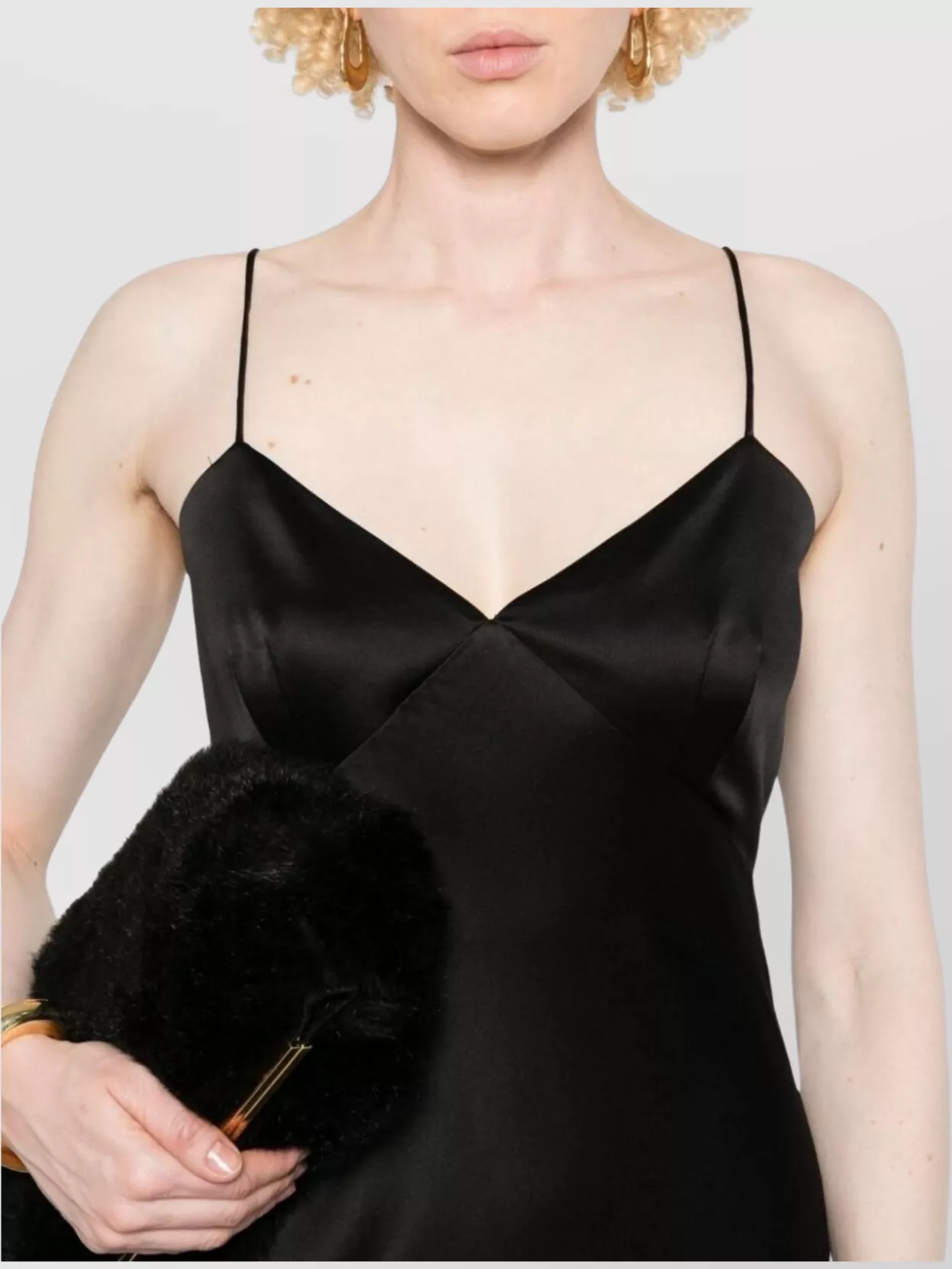 Max Mara Satin Spaghetti Strap Dress With Back Slit In Black