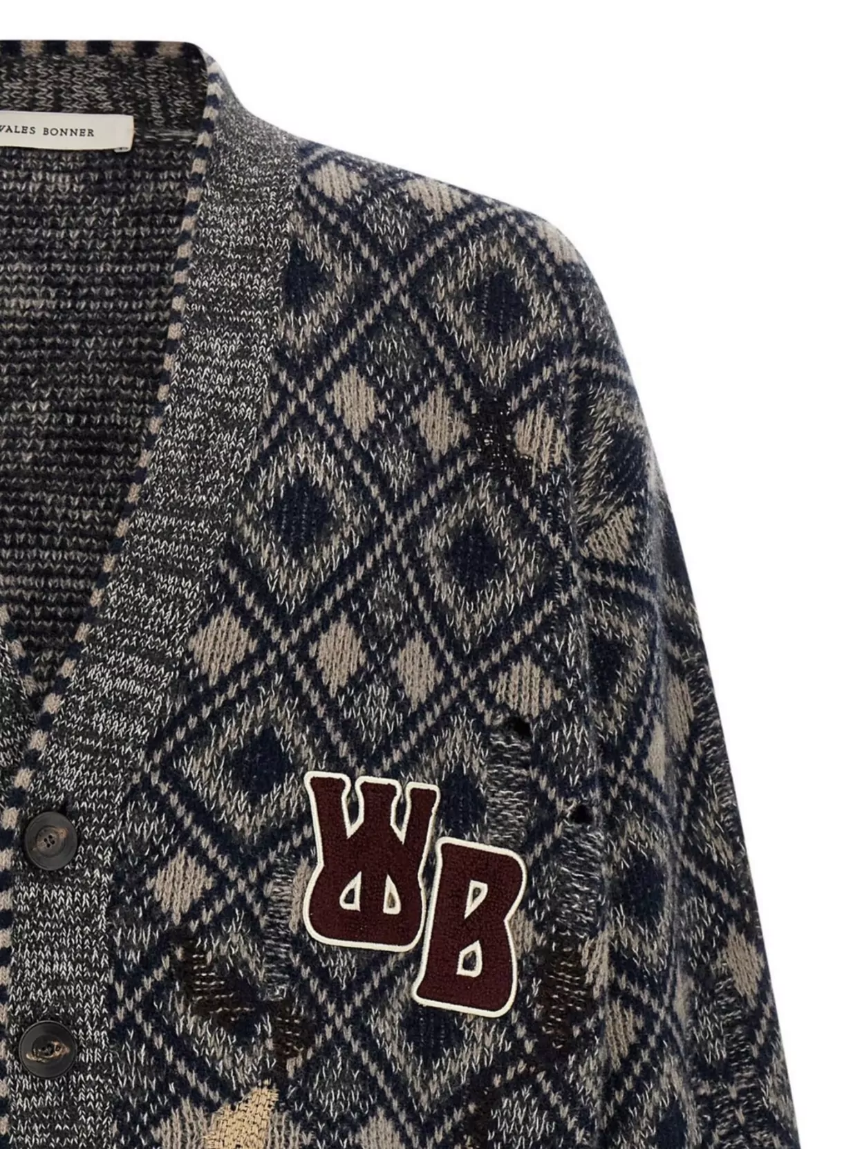 Wales Bonner Diamond Pattern Cardigan Patch Detail