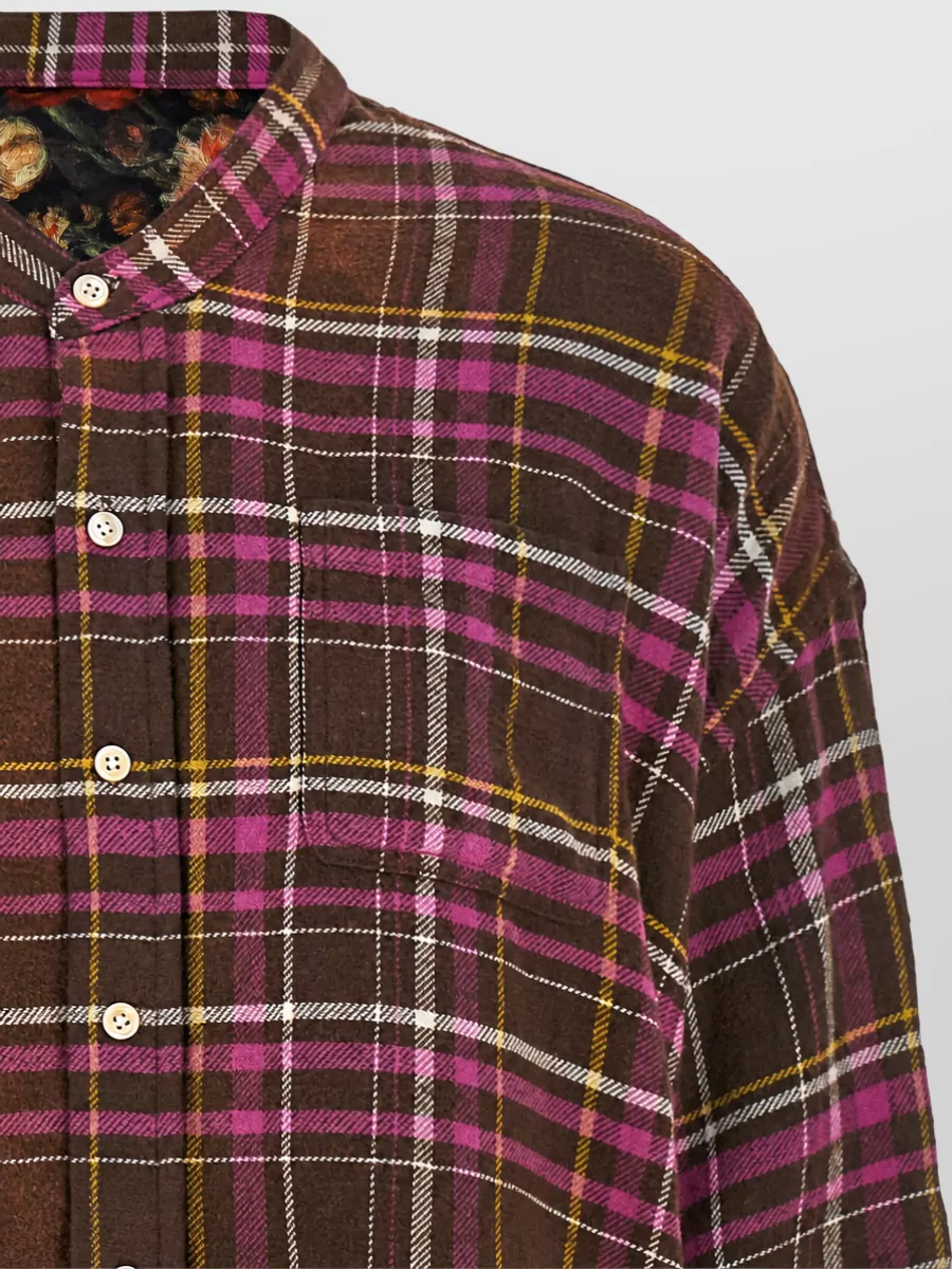 R13 Floral-Print Scarf Detail Tartan Oversized Shirt
