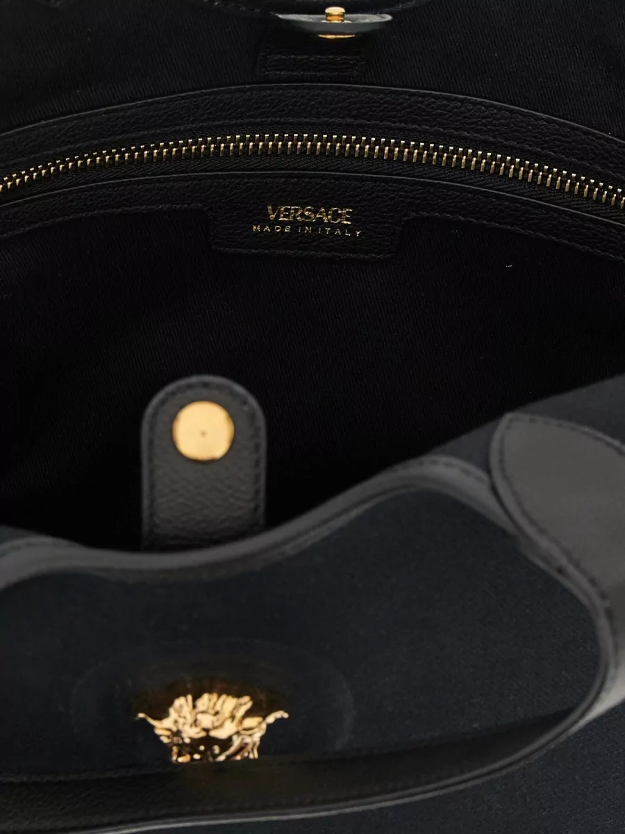 Versace La Medusa Small Tote Bag Top Handles In Black