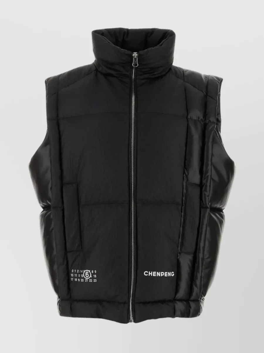Shop Mm6 Maison Margiela Viscose Sleeveless Jacket With High Collar And Quilted Down In Black