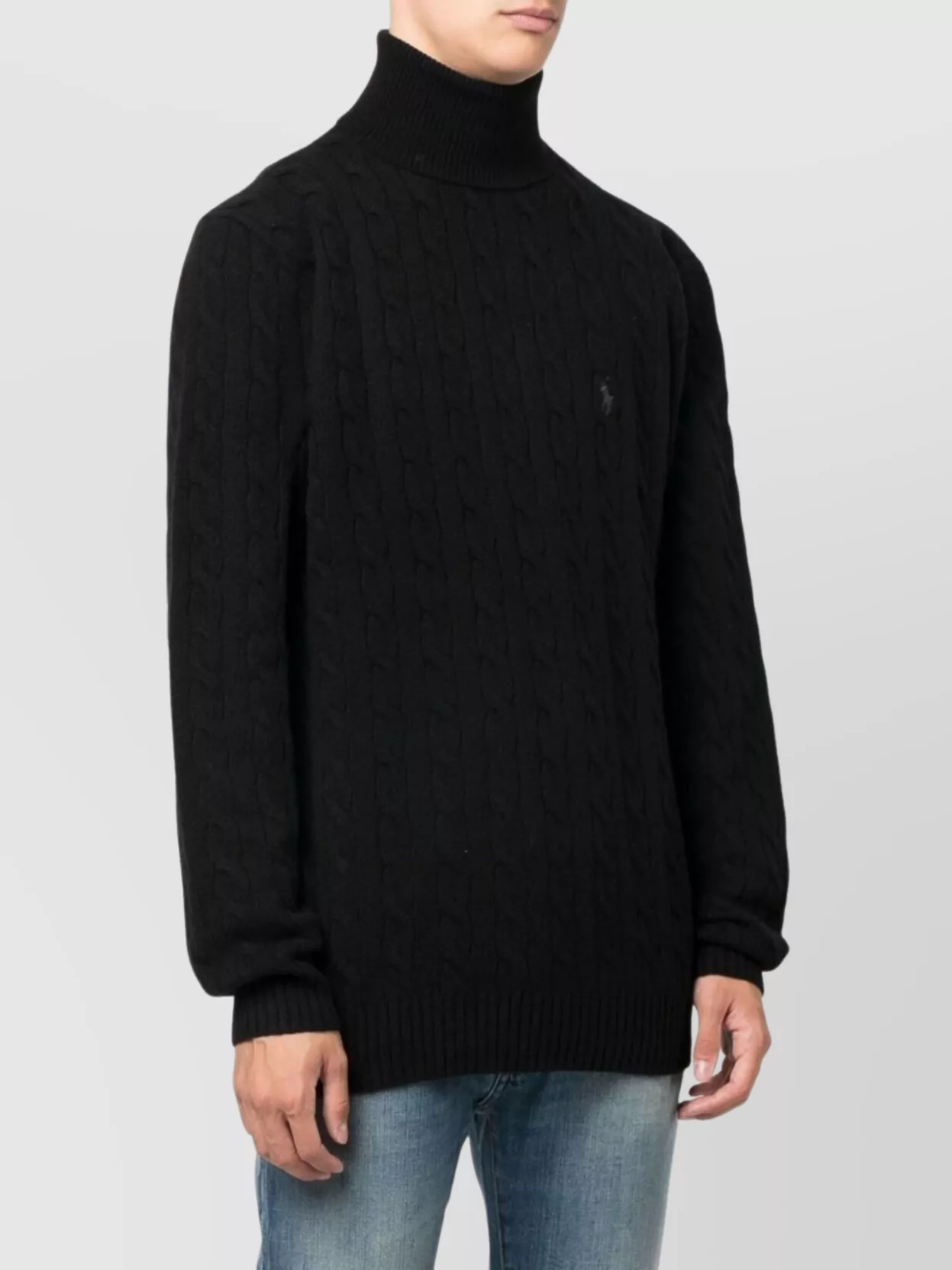 Ralph Lauren Chunky Knit Roll Neck Sweater In Blue